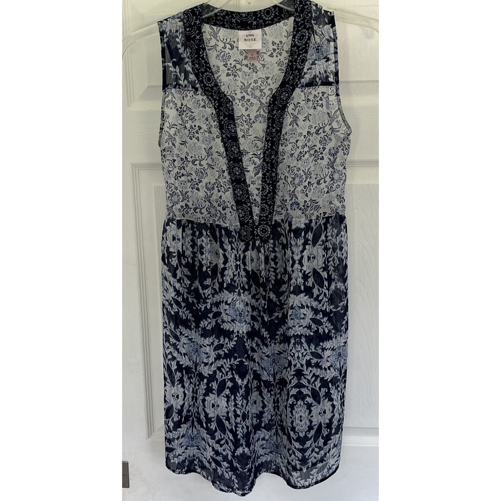 Knox rose dress Cover Up small Blue White Fair Isle Sheer Boho Peasant Hippie